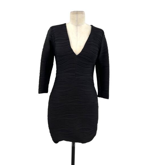 Bec & Bridge Textured Bodycon Mini Dress Ribbed Long Sleeve Black Size US 4 - Picture 1 of 8